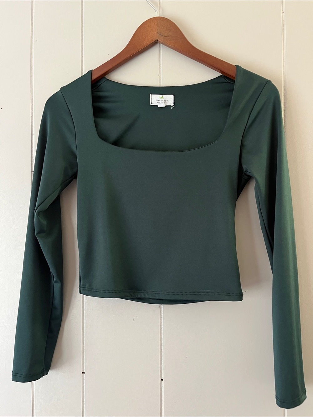 Long Sleeve Square Neck Crop Top - Dark Green